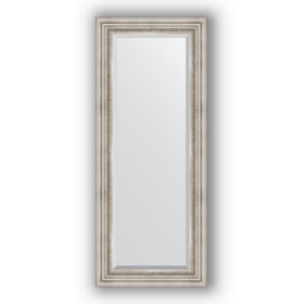 Зеркало с фацетом в багетной раме - римское серебро 88 мм, 56 х 136 см, Evoform