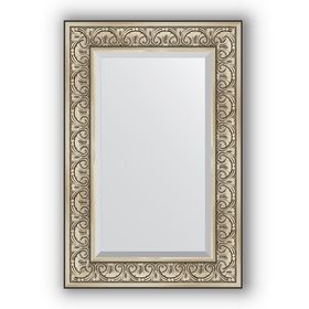 Зеркало с фацетом в багетной раме - барокко серебро 106 мм, 60 х 90 см, Evoform