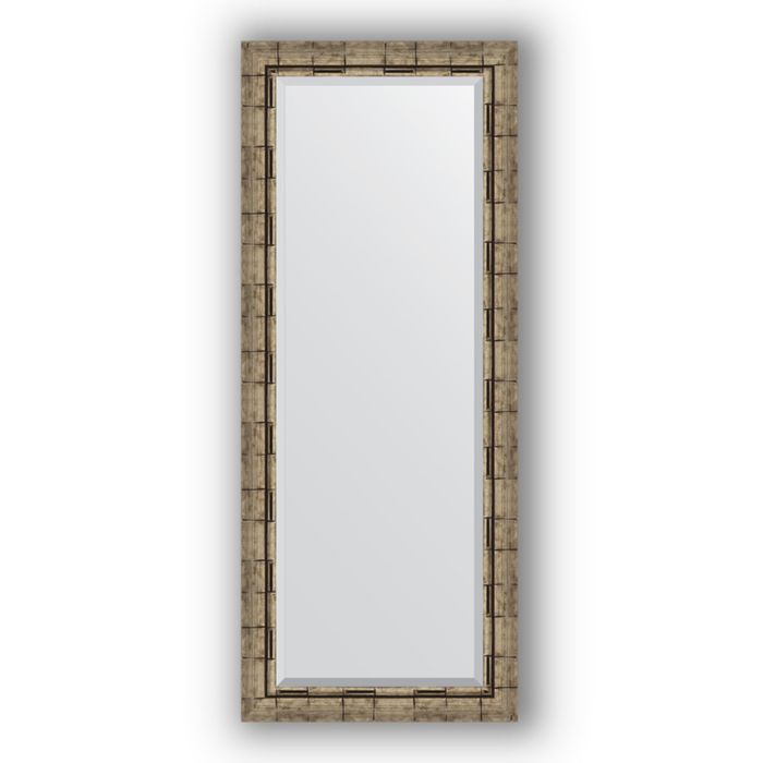 Зеркало с фацетом в багетной раме - серебряный бамбук 73 мм, 58 х 143 см, Evoform