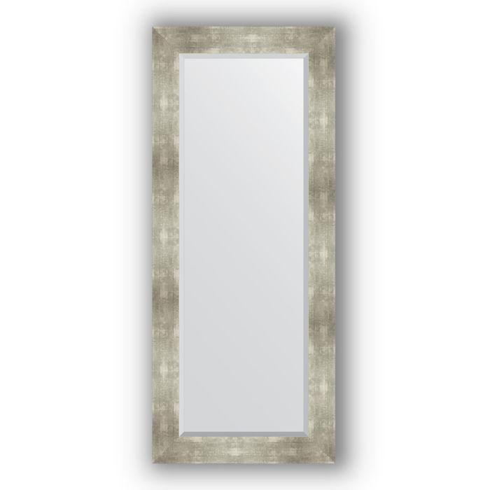 Зеркало с фацетом в багетной раме - алюминий 90 мм, 61 х 146 см, Evoform