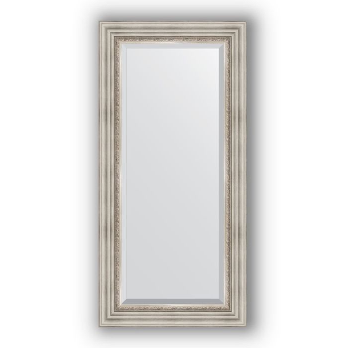 Зеркало с фацетом в багетной раме - римское серебро 88 мм, 56 х 116 см, Evoform