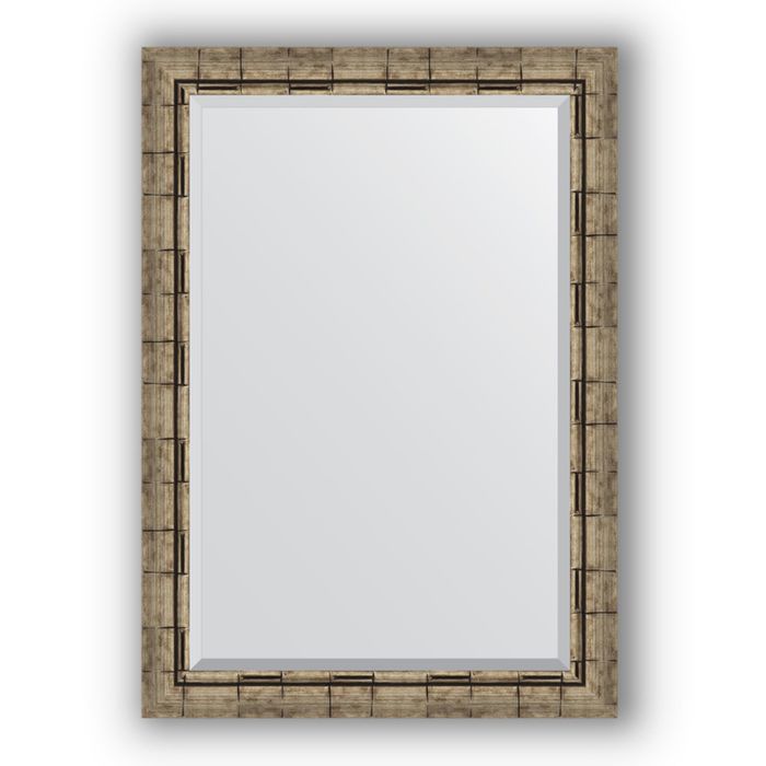 Зеркало с фацетом в багетной раме - серебряный бамбук 73 мм, 73 х 103 см, Evoform
