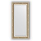Зеркало с фацетом в багетной раме - состаренное серебро с плетением 70 мм, 53 х 113 см, Evoform - фото 6051336