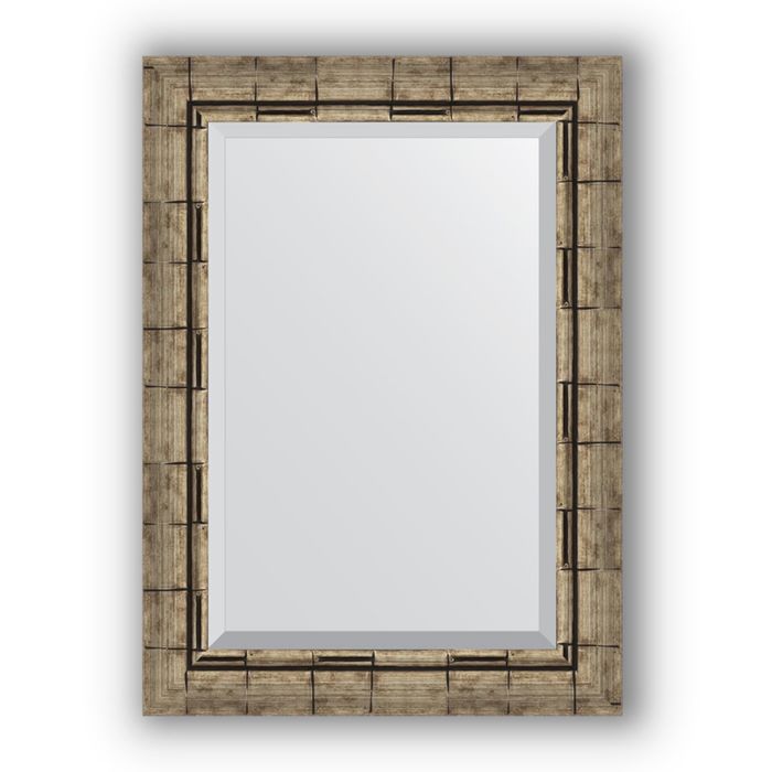 Зеркало с фацетом в багетной раме - серебряный бамбук 73 мм, 53 х 73 см, Evoform