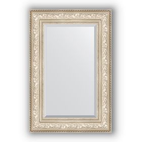 Зеркало с фацетом в багетной раме - виньетка серебро 109 мм, 60 х 90 см, Evoform