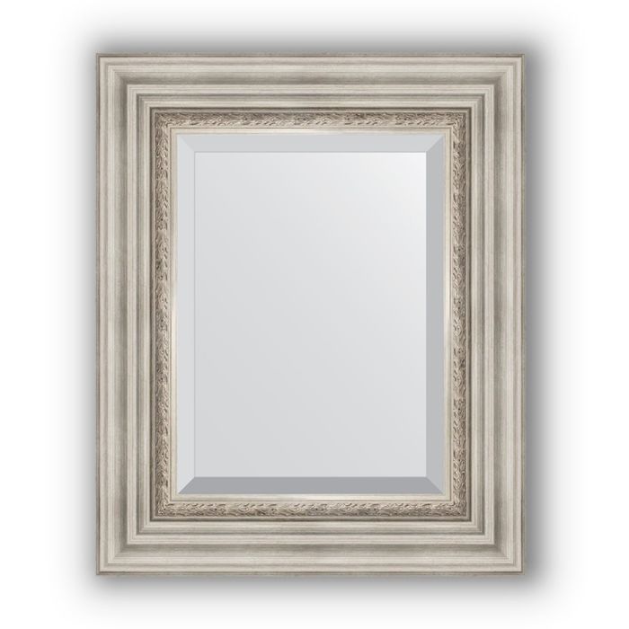 Зеркало с фацетом в багетной раме - римское серебро 88 мм, 46 х 56 см, Evoform