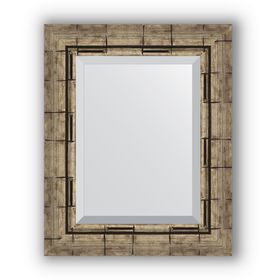 Зеркало с фацетом в багетной раме - серебряный бамбук 73 мм, 43 х 53 см, Evoform