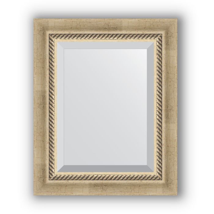 Зеркало с фацетом в багетной раме - состаренное серебро с плетением 70 мм, 43 х 53 см, Evoform