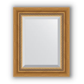 Зеркало с фацетом в багетной раме - состаренное золото с плетением 70 мм, 43 х 53 см, Evoform