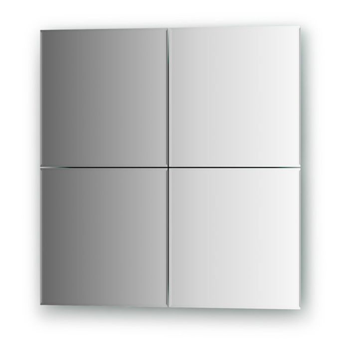 Зеркальная плитка с фацетом 5 мм, - комплект 4 шт квадрат 25 х 25 см, серебро Evoform