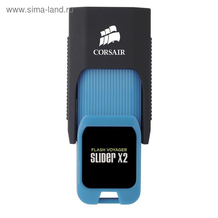 Флешка USB3.0 Corsair Voyager Slider X2 CMFSL3X2-64GB, 64 Гб, черно-голубая - Фото 1