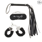 Набор влюбленных, 3 предмета: плетка, наручники, повязка, цвет чёрный - фото 8350476