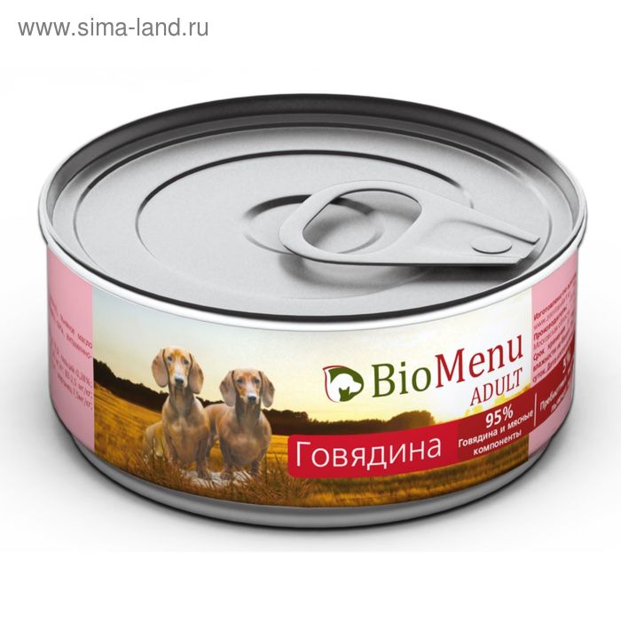 Консервы BioMenu ADULT для собак говядина 95%-мясо , 100гр - Фото 1