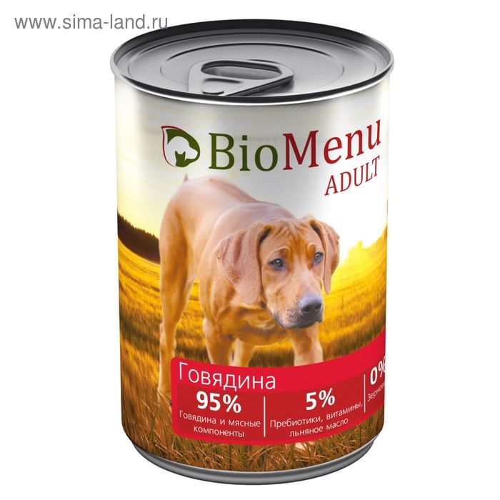 Консервы BioMenu ADULT для собак говядина 95%-мясо , 410гр - Фото 1