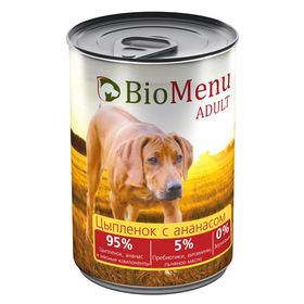 Консервы BioMenu ADULT для собак цыпленок с ананасами 95%-мясо , 410гр