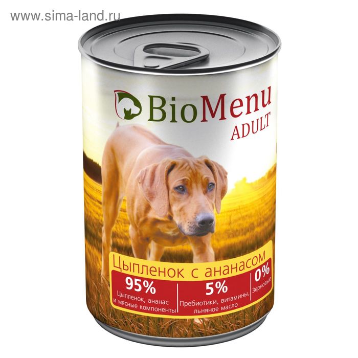 Консервы BioMenu ADULT для собак цыпленок с ананасами 95%-мясо , 410гр - Фото 1