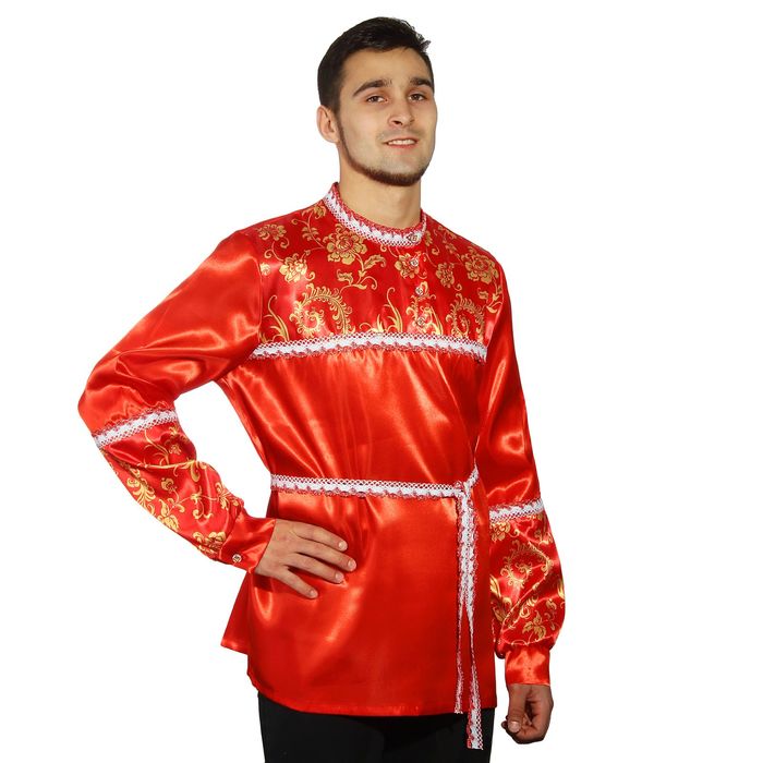 Русская мужская рубаха с кокеткой, цвет красный, р-р 52-54, рост 182 см - фото 1905407606