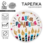 Тарелка одноразовая бумажная «С Днем рождения», 18 см - Фото 1