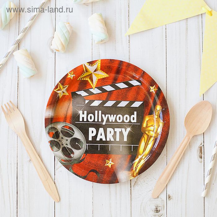 Тарелка бумажная "Голливудская вечеринка", набор 6 шт., 18 см - Фото 1