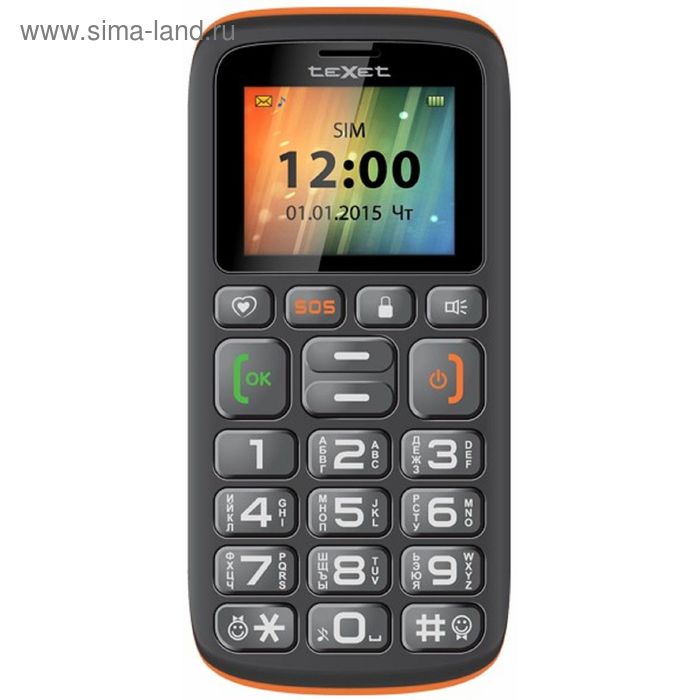 Сотовый телефон Texet TM-B115, черный/оранжевый - Фото 1