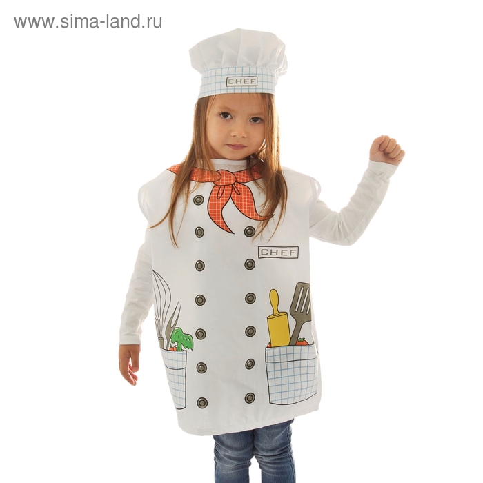 Карнавальный костюм "Повар" 2 предмета: жилетка, шапка, 7-9 лет, рост 120-140 см - Фото 1