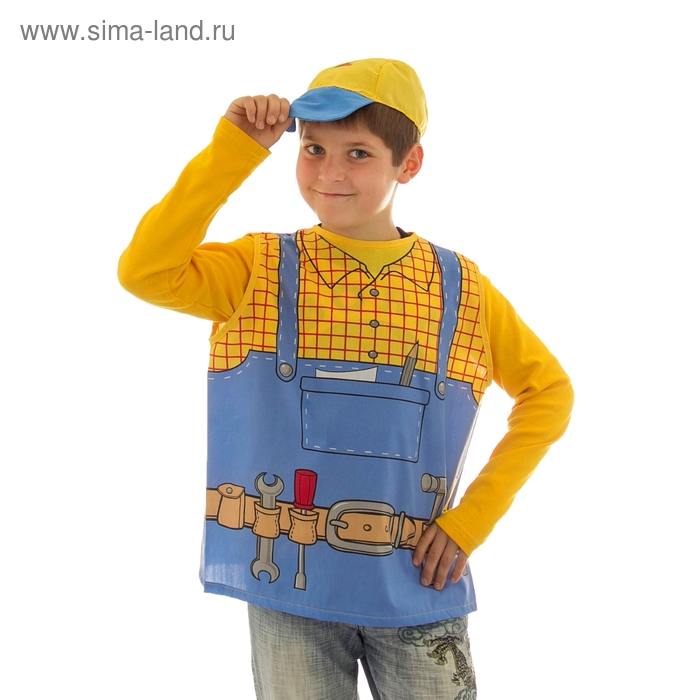 Карнавальный костюм "Строитель", жилетка, кепка, 7-9 лет, рост 120-140 см - Фото 1