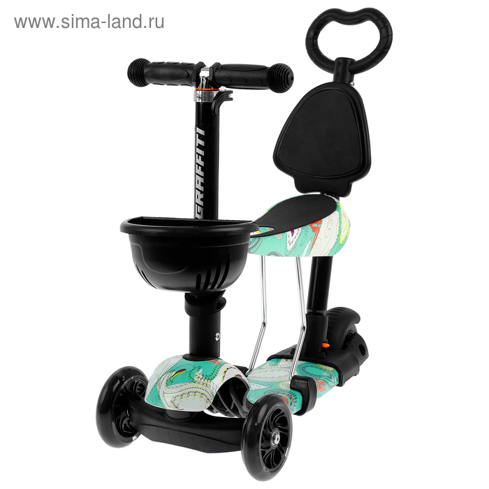 Самокат-каталка детский SCOOTER 5 в 1, цвет бирюзовый - Фото 1
