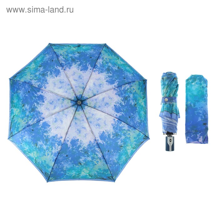 Зонт автоматический "Акварельные цветы", облегчённый, R=52см, цвет голубой