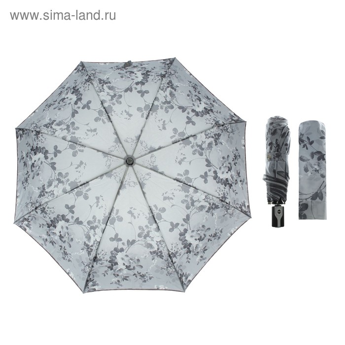 Зонт автоматический "Цветочные сплетения", облегчённый, R=51см, цвет серый