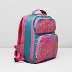 Рюкзак школьный на молнии, 2 отдела, 2 наружных кармана, цвет бирюзовый/розовый - Фото 2