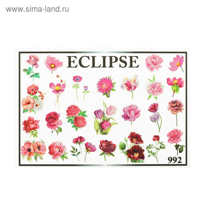 Слайдер-дизайн для ногтей "Красно-розовые цветы", 992, цвет красный/розовый/зелёный - Фото 1