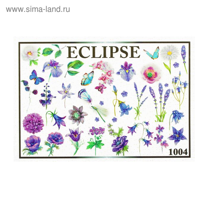Слайдер-дизайн для ногтей "Фиолетовые цветы и бабочки", 1004, цвет сиреневый/фиолетовый/зелёный - Фото 1