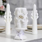 Набор свечей резных с подсвечником "Свадебный", белый: домашний очаг, родительские свечи - Фото 1