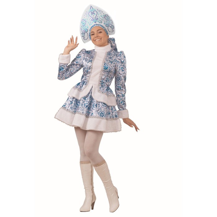 Карнавальный костюм «Снегурочка», голубые узоры, р. 44, рост 164 см - Фото 1