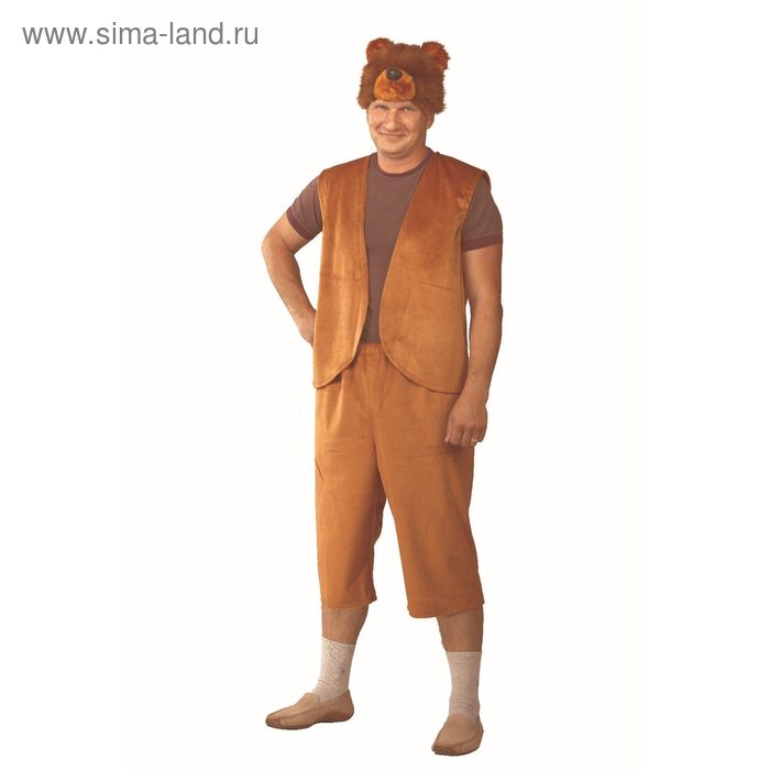 Карнавальный костюм «Медведь», плюш, (жилет, шорты, маска), р. 52-54 - Фото 1