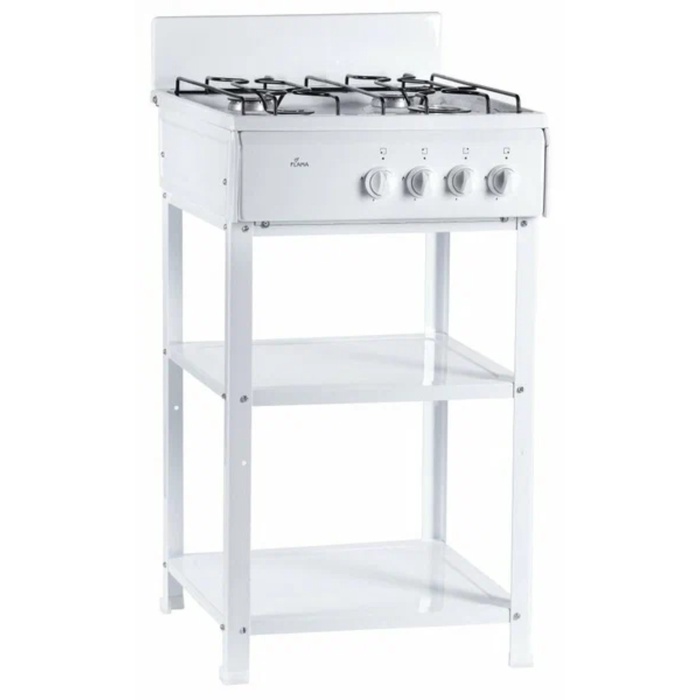 Плита Flama AVG 1402 W, газовая, 4 конфорки, без духовки, две полочки, белая - Фото 1