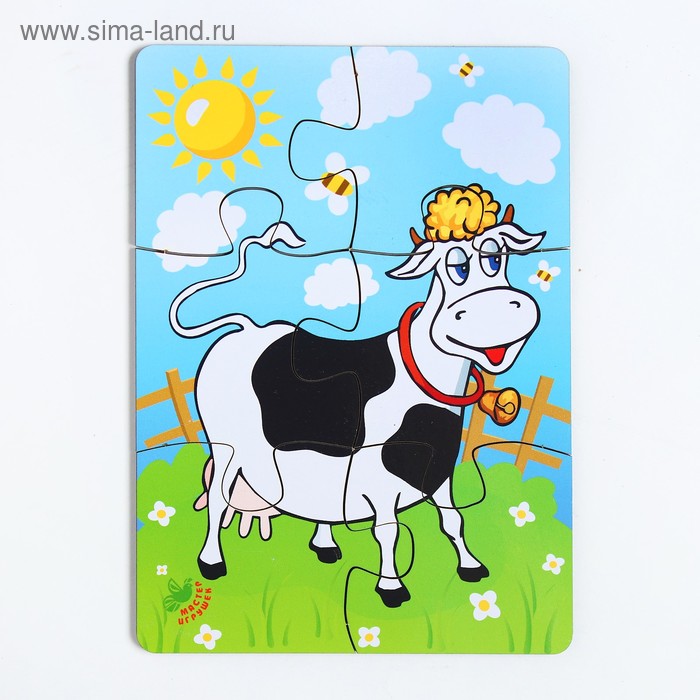 Пазл «Корова на лугу», 6 элементов, размер детали: 5 × 4,6 см - Фото 1
