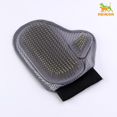 Рукавица - расчёска для шерсти, с металлическими зубьями, серая