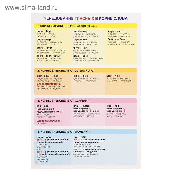 Обучающий плакат А4 "Чередование гласных в корне слова" - Фото 1