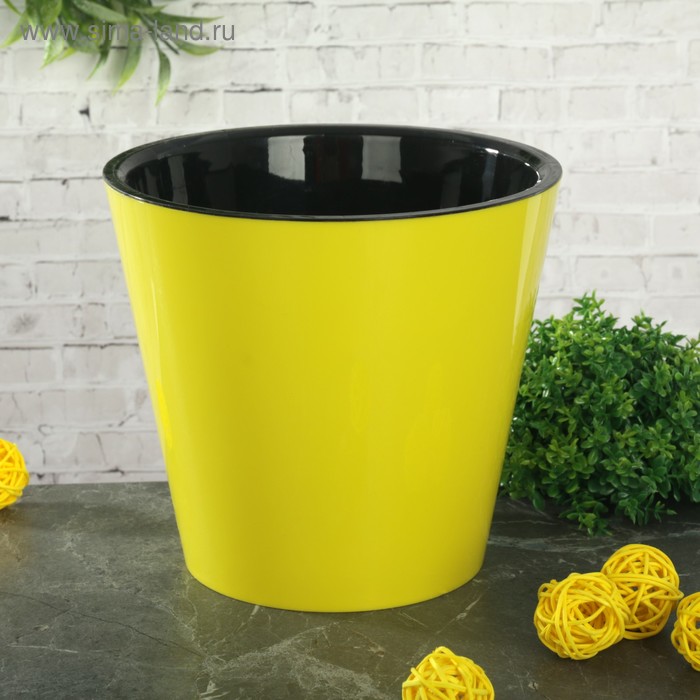Кашпо для цветов со вставкой «Фиджи», 1,6 л, цвет жёлтый - Фото 1