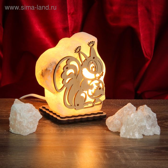 Соляной светильник "Белка" малый 12х10х6 см, деревянный декор - Фото 1