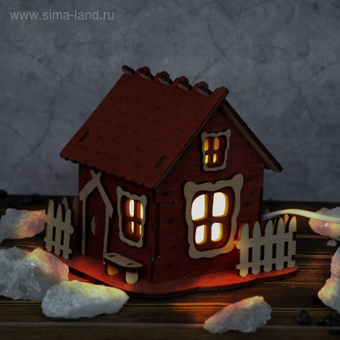 Соляной светильник "Домик", 16х15 см, деревянный декор - Фото 1