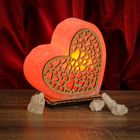 Соляной светильник "Сердце" большой с узором 18 х 17 х 6 см, деревянный декор, цельный кристалл - Фото 1