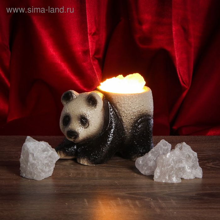 Соляной светильник "Панда" малый 15 x 10 см, керамическое основание - Фото 1