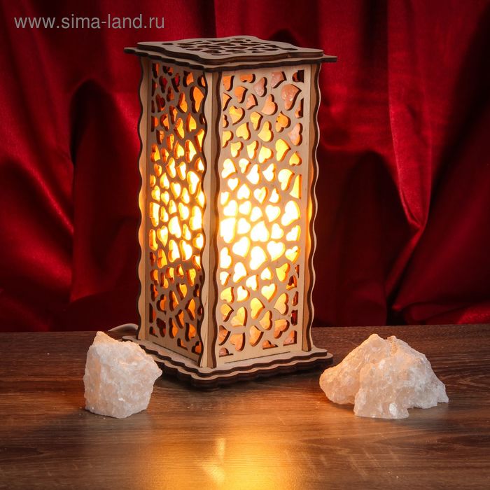 Соляной светильник "Сердечки" 20 х 12 см, деревянный декор - Фото 1