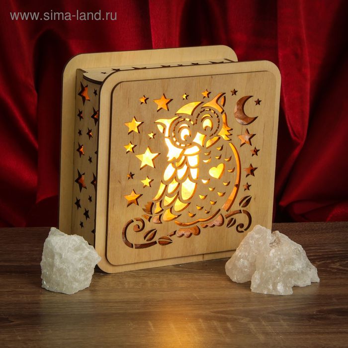 Соляной светильник "Сова", 18 х 18 см, деревянный декор - Фото 1