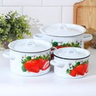 Набор кастрюль эмалированных «Клубника садовая», 3 предмета: 1.5 л, 2.9 л, 4.5 л, белый - Фото 1