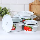 Набор кастрюль эмалированных «Клубника садовая», 3 предмета: 1.5 л, 2.9 л, 4.5 л, белый - Фото 2