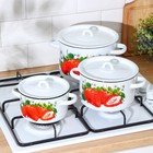 Набор кастрюль эмалированных «Клубника садовая», 3 предмета: 1.5 л, 2.9 л, 4.5 л, белый - Фото 4