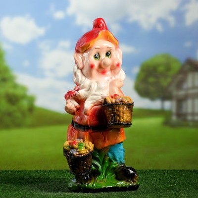 Садовая фигура "Гном с двумя корзинками" 24х22х50см
